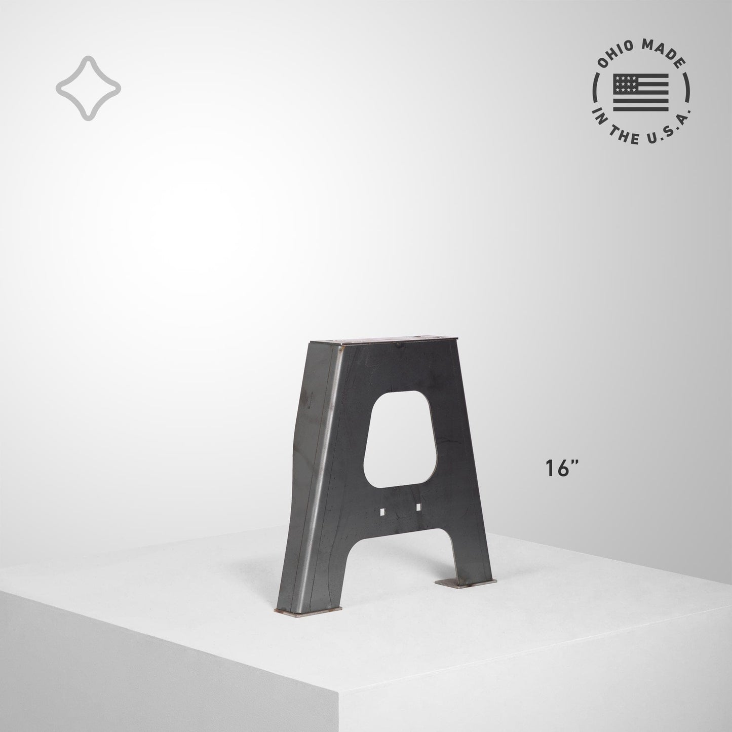 Bench height steel A-frame leg shown in 16" height.